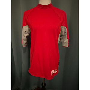 NRS Rashguard XL Red Gray Short Sleeve Performance Top Nylon Spandex